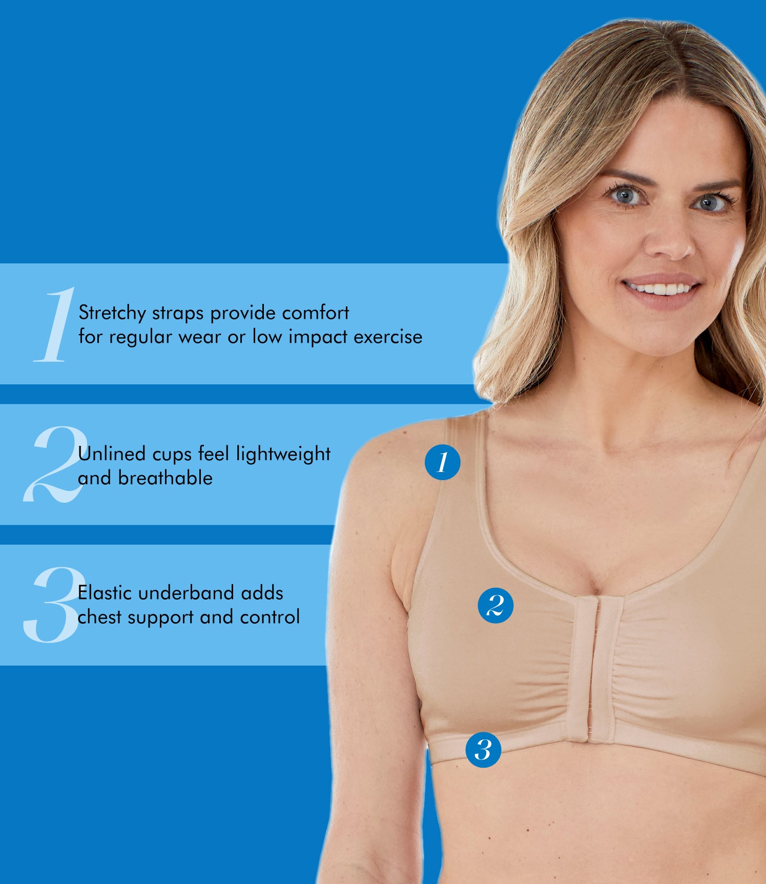 Comfortable Unlined Wireless Cotton Stretch Sports Bra with Front Closure