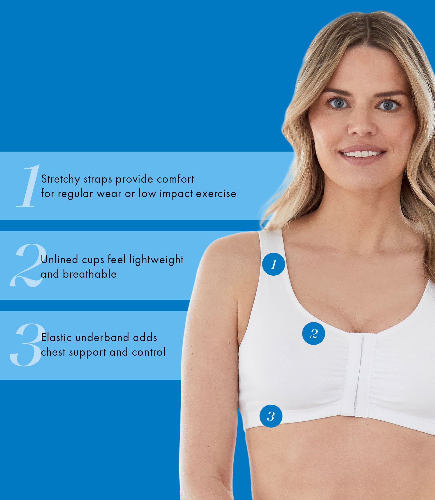 Comfortable Unlined Wireless Cotton Stretch Sports Bra with Front Closure