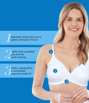 Cotton Wireless Bra with lightly lined cups, 2-Pack