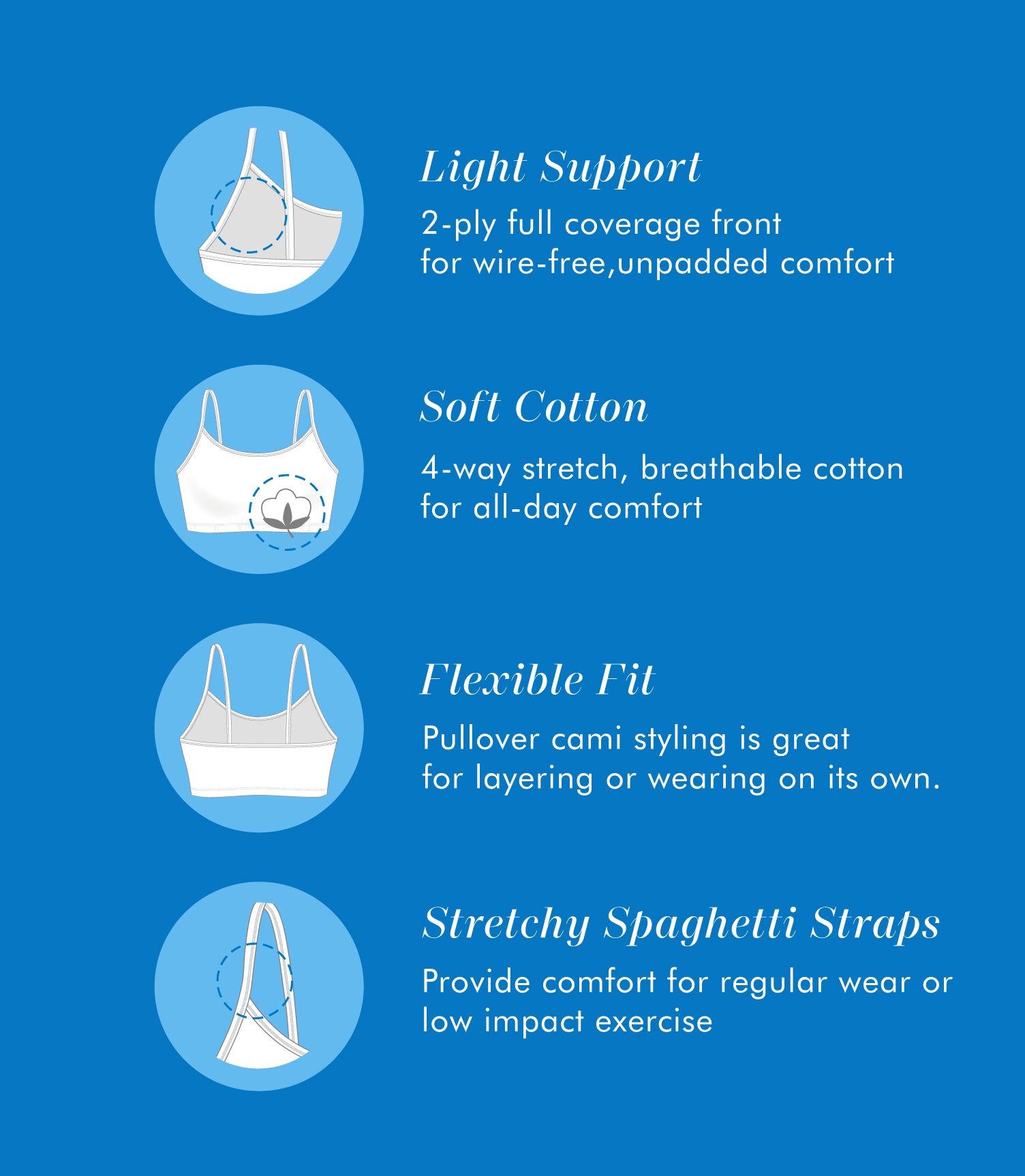Spaghetti Strap Cotton Comfort Bra, 3-Pack