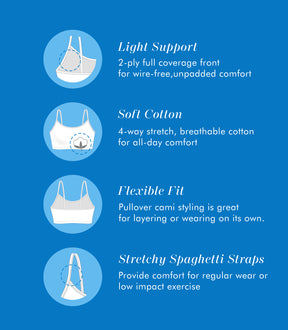 Spaghetti Strap Cotton Comfort Bra, 3-Pack