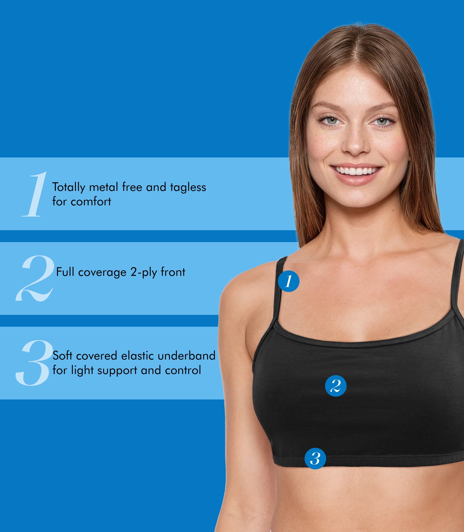 Spaghetti Strap Cotton Comfort Bra, 3-Pack