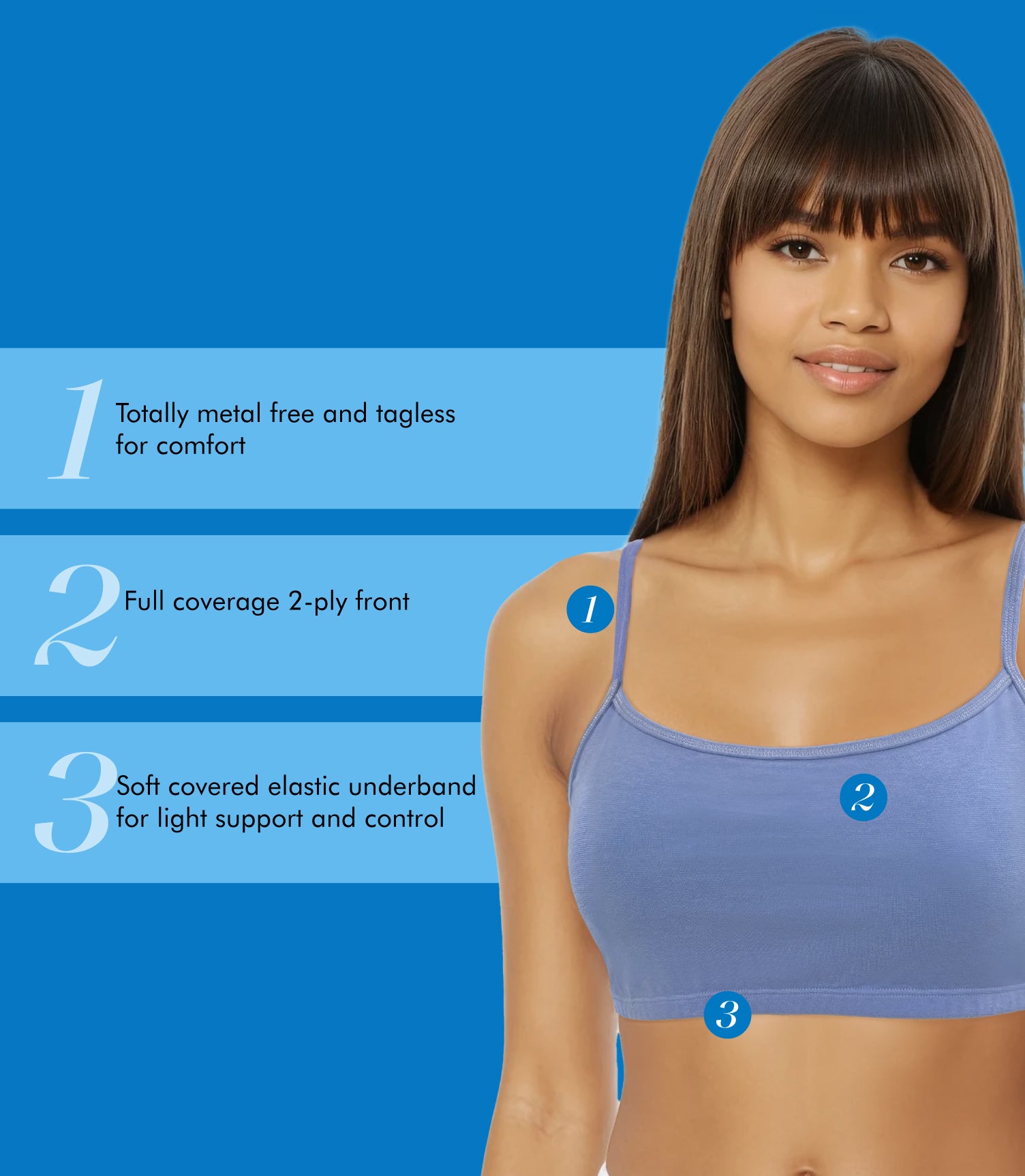 Spaghetti Strap Cotton Comfort Bra, 3-Pack