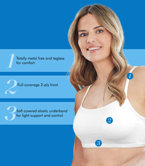Spaghetti Strap Cotton Comfort Bra, 3-Pack