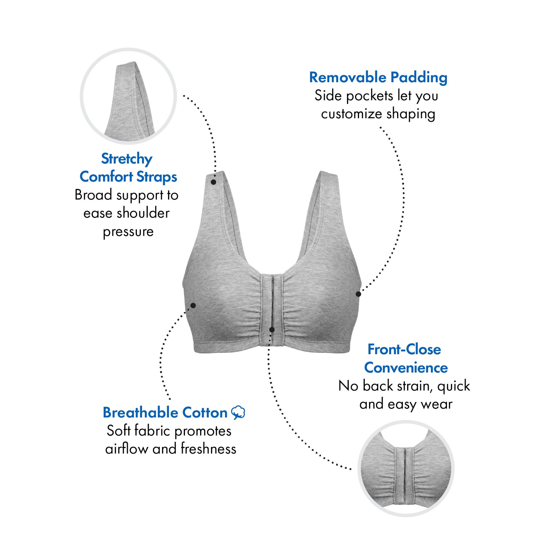 Comfortable Unlined Wireless Cotton Stretch Sports Bra with Front Closure