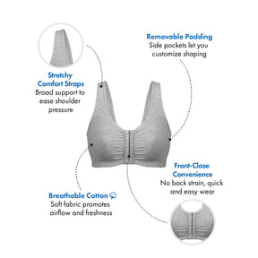 Comfortable Unlined Wireless Cotton Stretch Sports Bra with Front Closure
