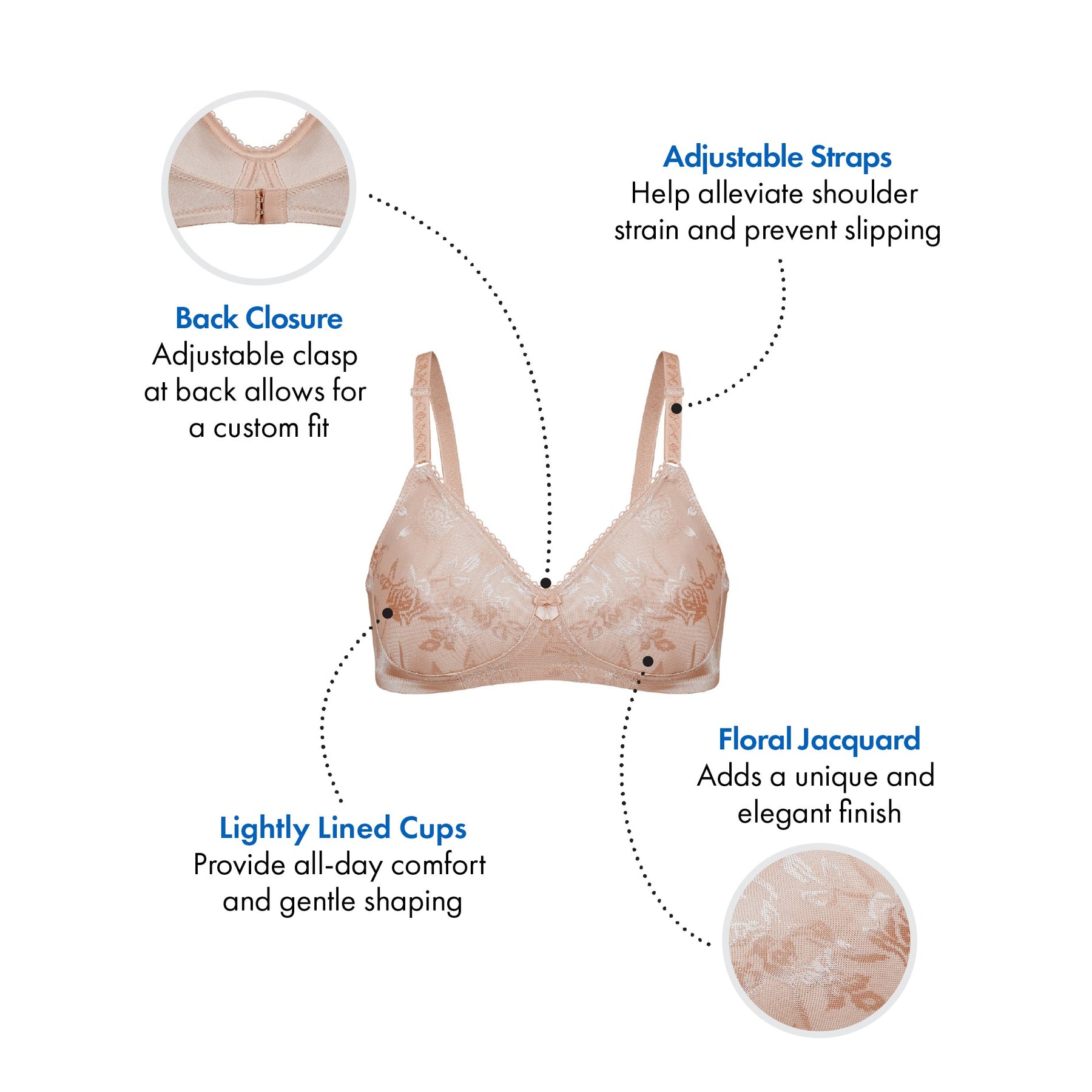 Floral Jacquard Wireless Soft Cup Bra with Lightly-Lined Cups
