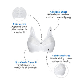 Floral Trim Wireless Cotton Bra with Lightly-Lined Cups