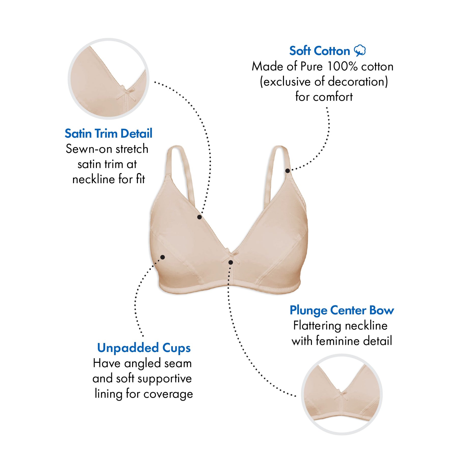 Cotton Wireless Bra with lightly lined cups, 2-Pack