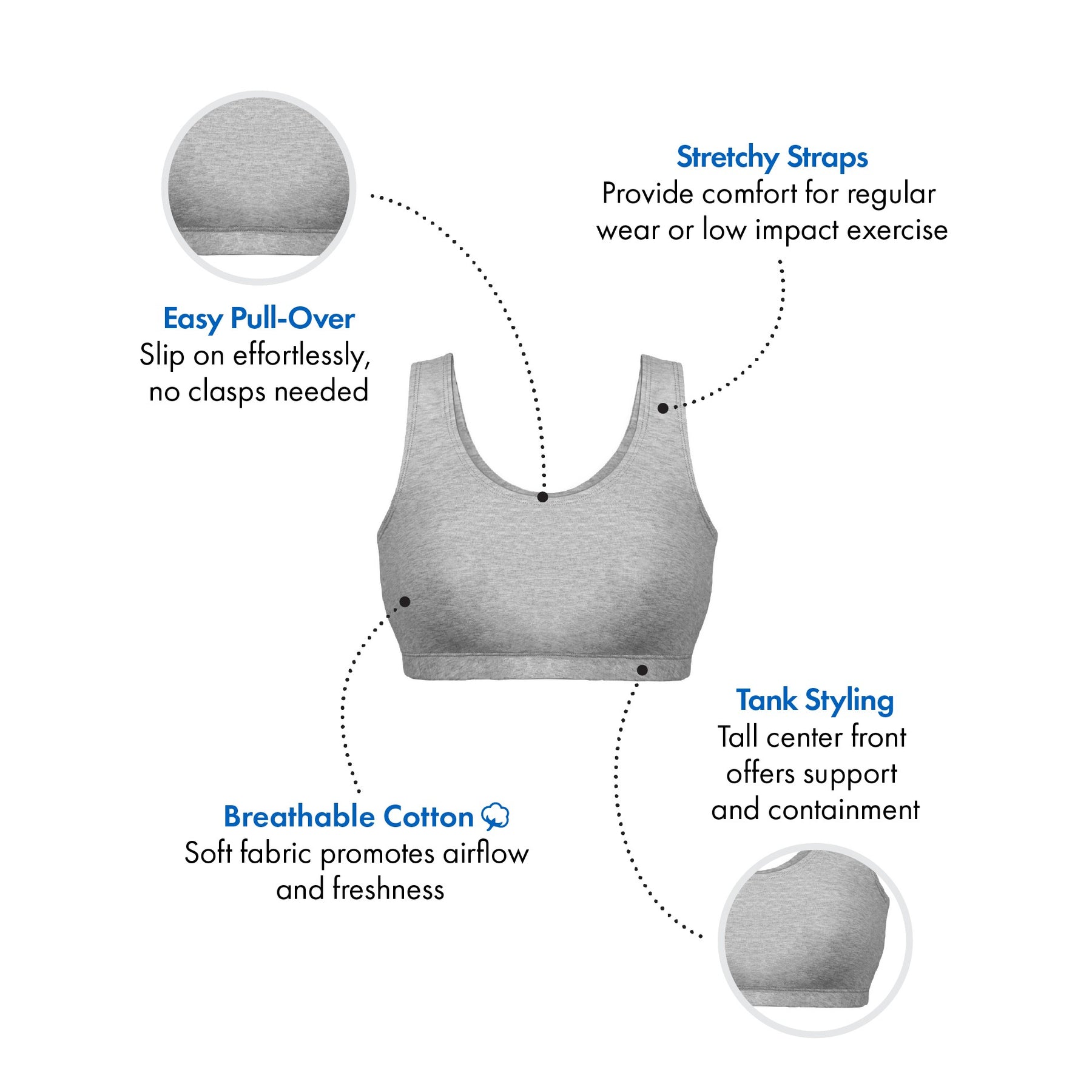 Tank Style Cotton Comfort Bra, 3-Pack