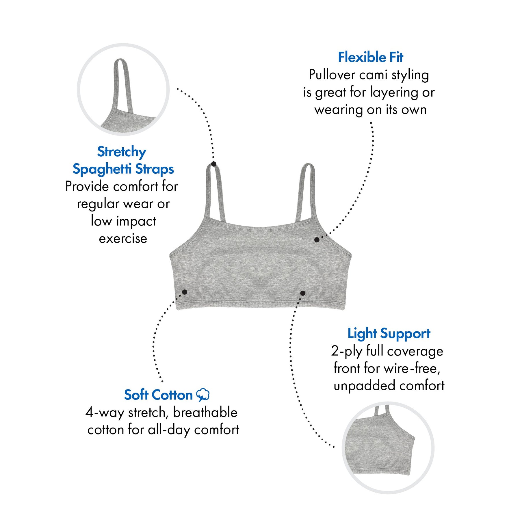 Spaghetti Strap Cotton Comfort Bra, 3-Pack